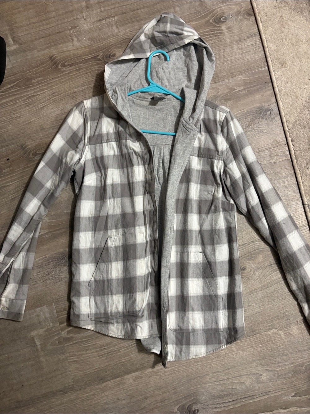 Eddie Bauer Hooded Plaid Jacket - Gray & White
